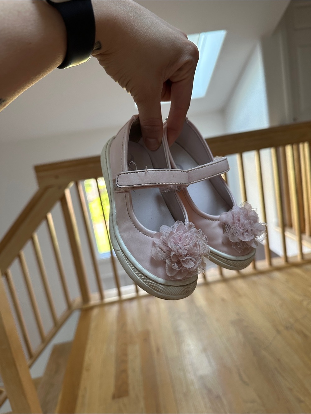 Girls' Pink Mary Jane Shoes with Flower Accent